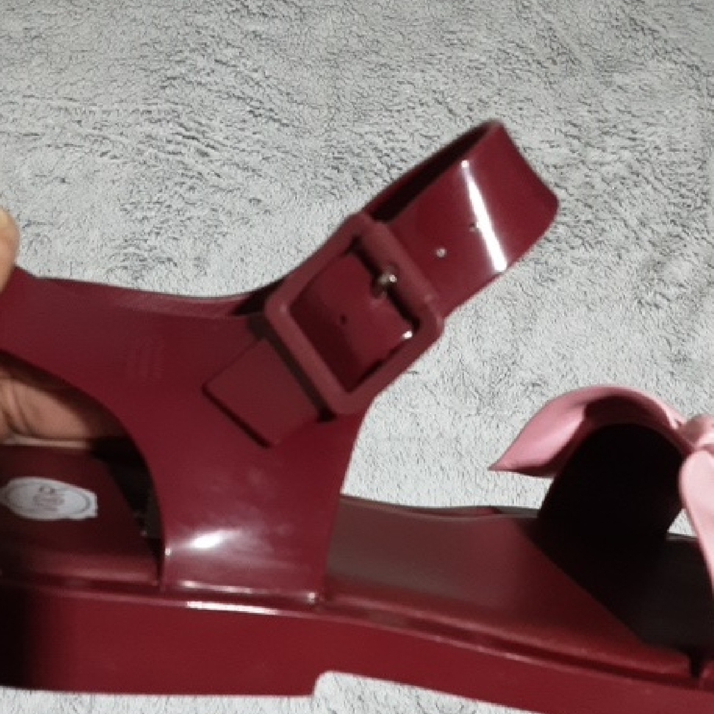MELISSA  Sandals Size 8 with Pink Bow and BURGUNDY  Straps - Picture 4 of 12